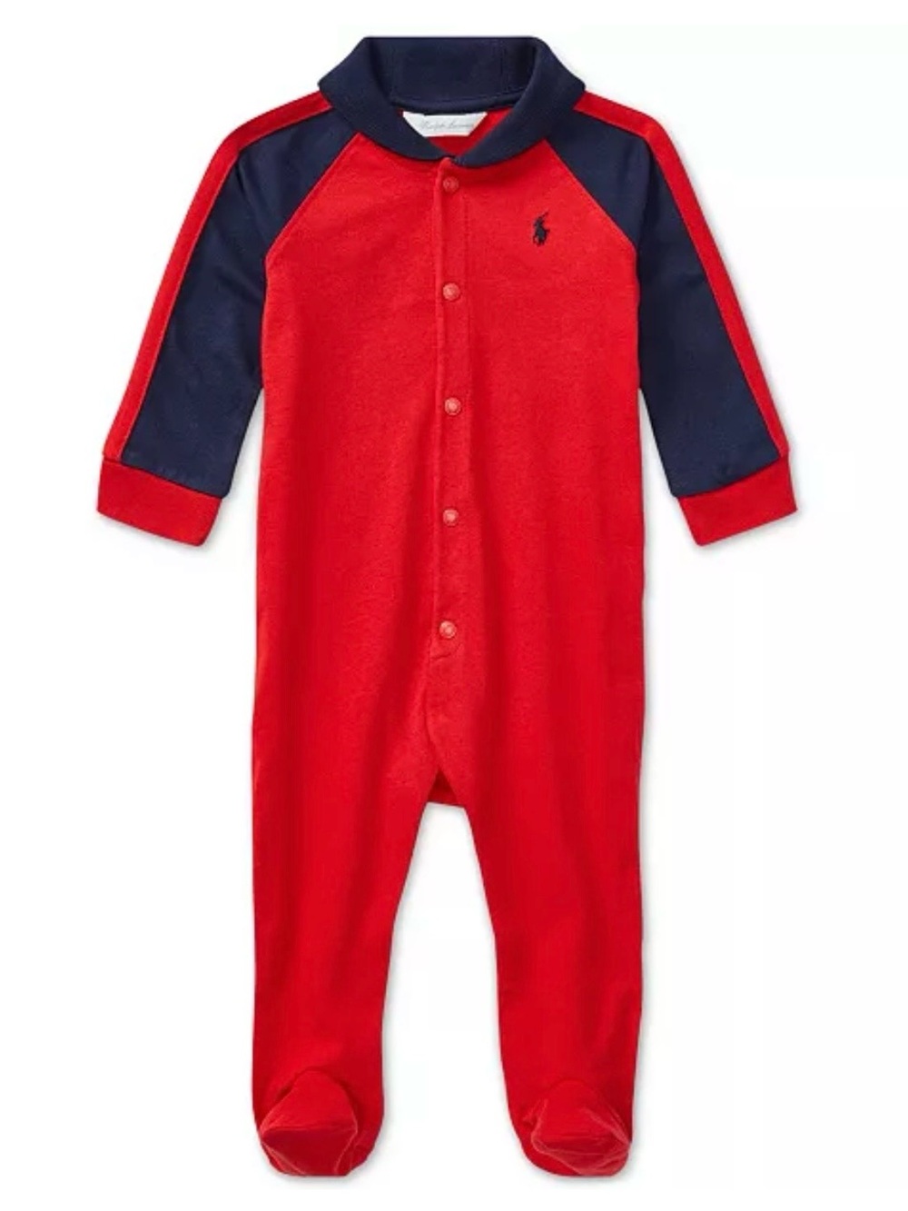 Ralph Lauren Baby Rugby Shawl-Collar Cotton Footed Coverall One Piece 6 Months